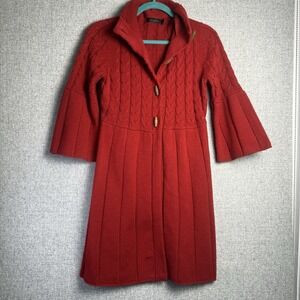 Express Red Long Cable Knit Sweater Cardigan‎ Cape Duster Bell Sleeve SMALL